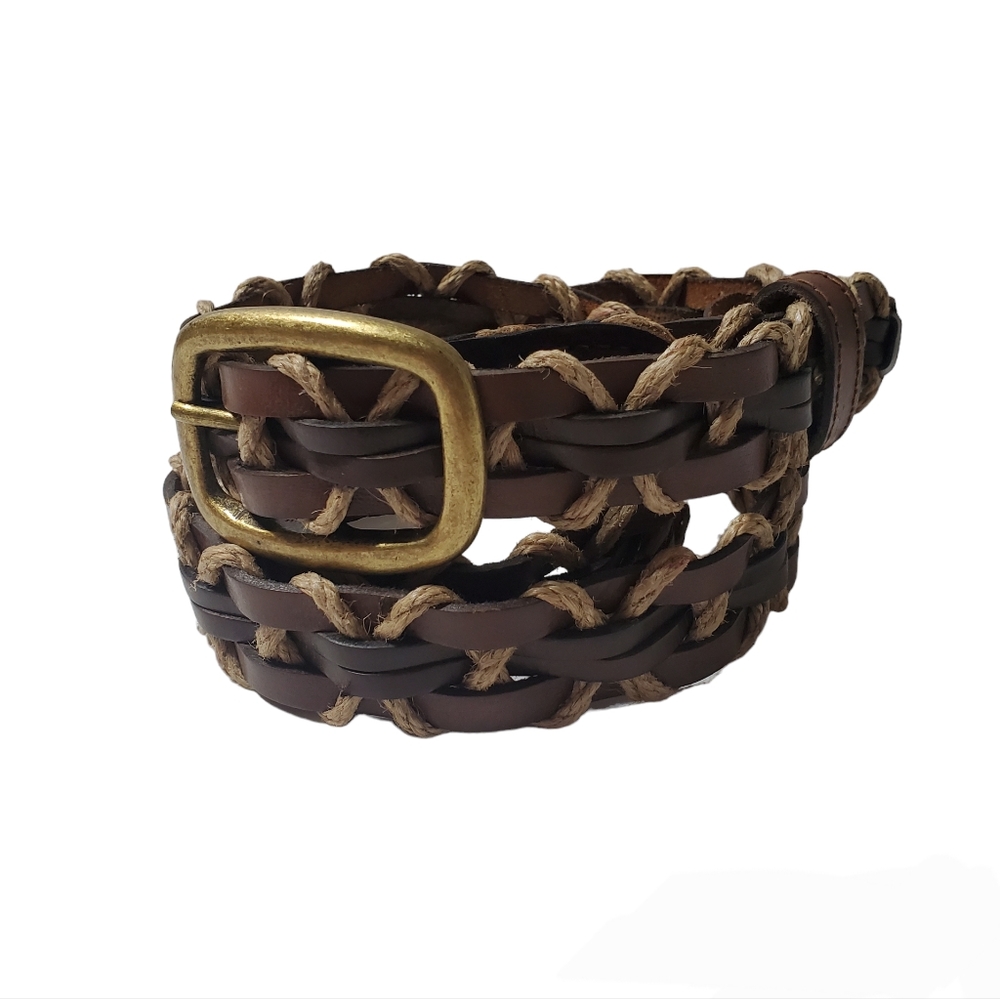 Genuine Leather and Jute Weaved Men's Brown Belt Made in India Boho L/XL